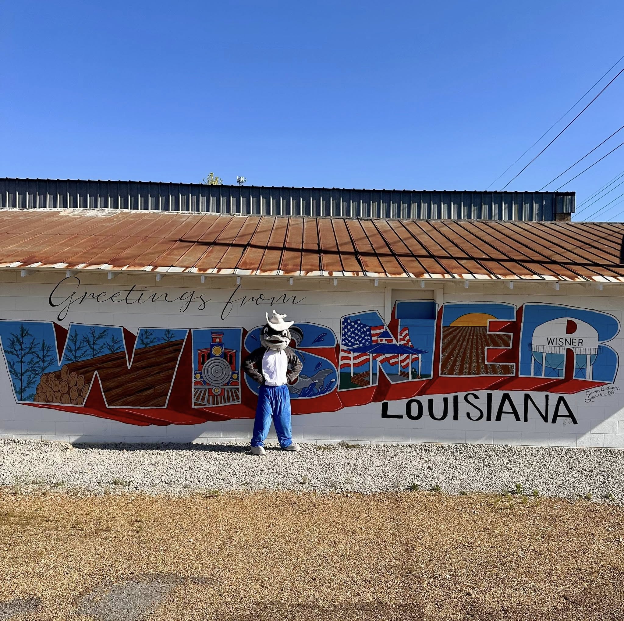 Catfish mascot at the Greetings from Wisner mural